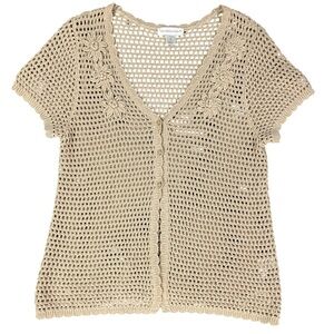 Crochet Pearl Flower Cardigan Neutral Open Knit Mermaid Western Festival Boho M